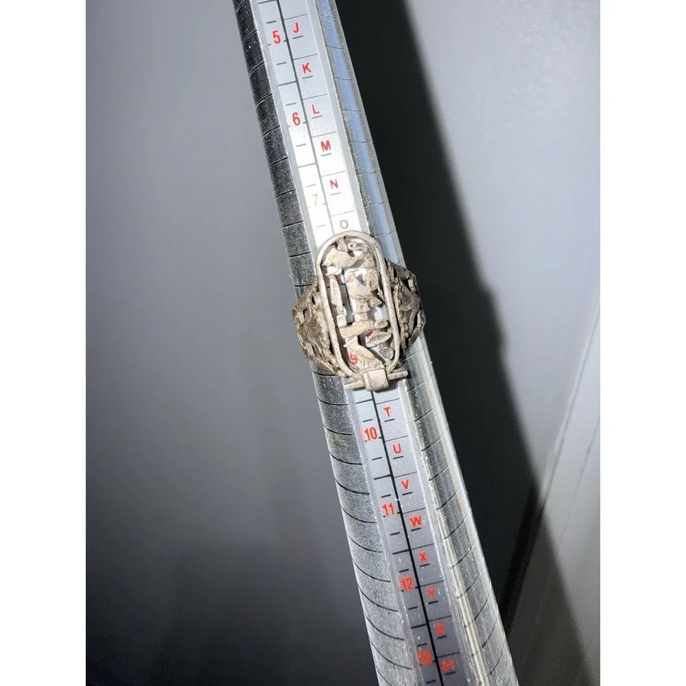 Sterling Silver Cartouche Ring with Hieroglyphics - Vintage - Size 8.5 - Picture 1 of 6